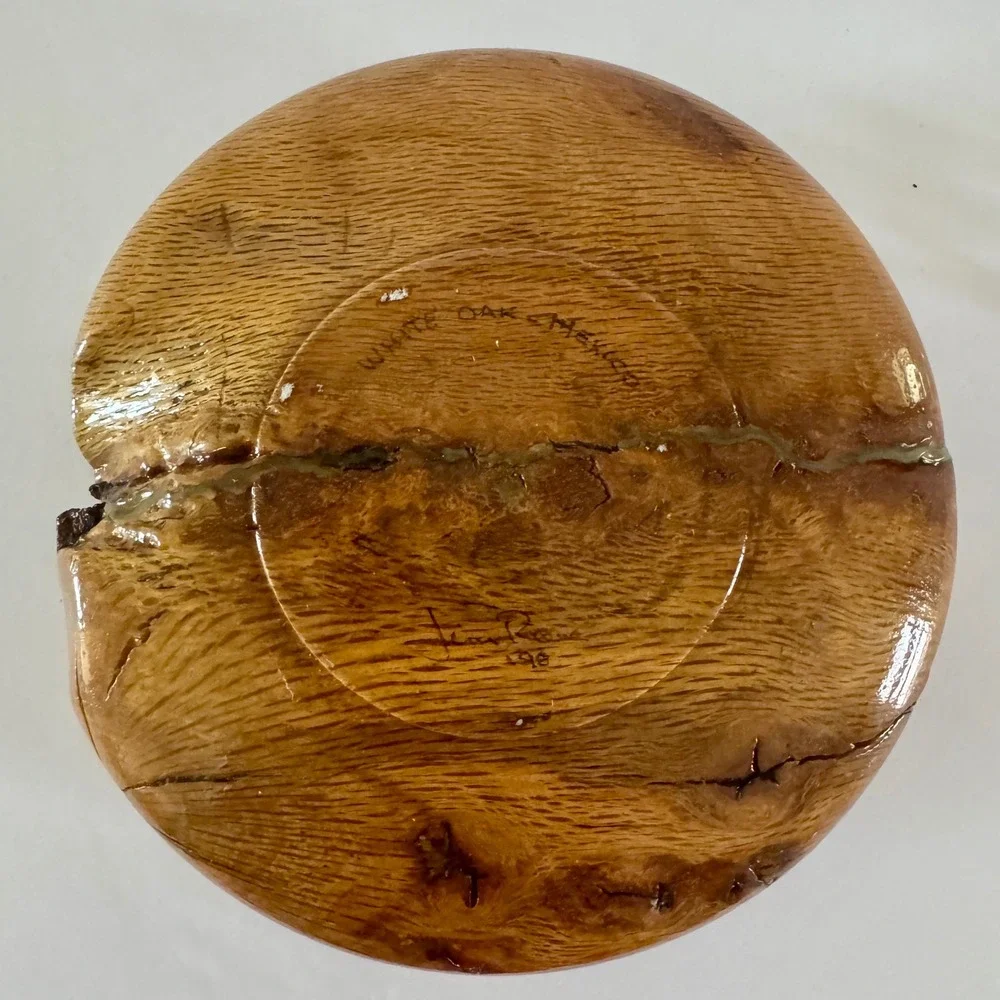 Artisan Signed White Oak Wood Weed Pot Bud Vase Resin Inlay Mexico 1998 Vintage